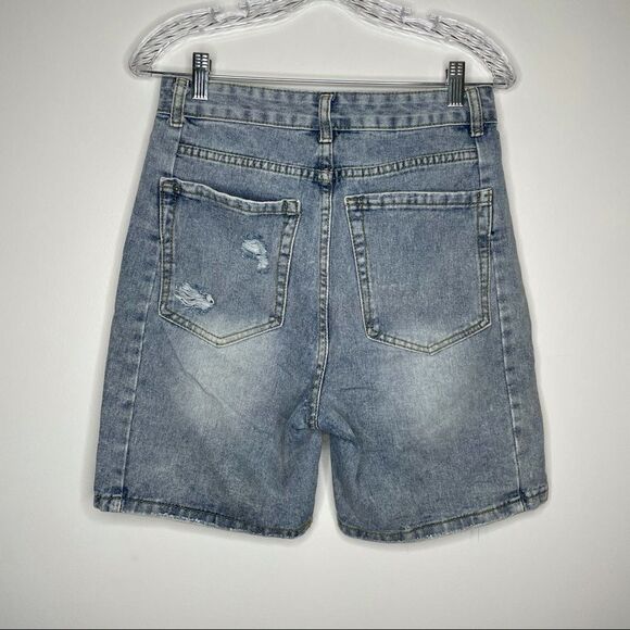 Shein Denim Ripped Distressed Mom Jean Shorts High Rise - Picture 3 of 6